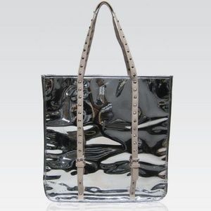 Galian Metallic Mirror Bag Studded Silver Handbag